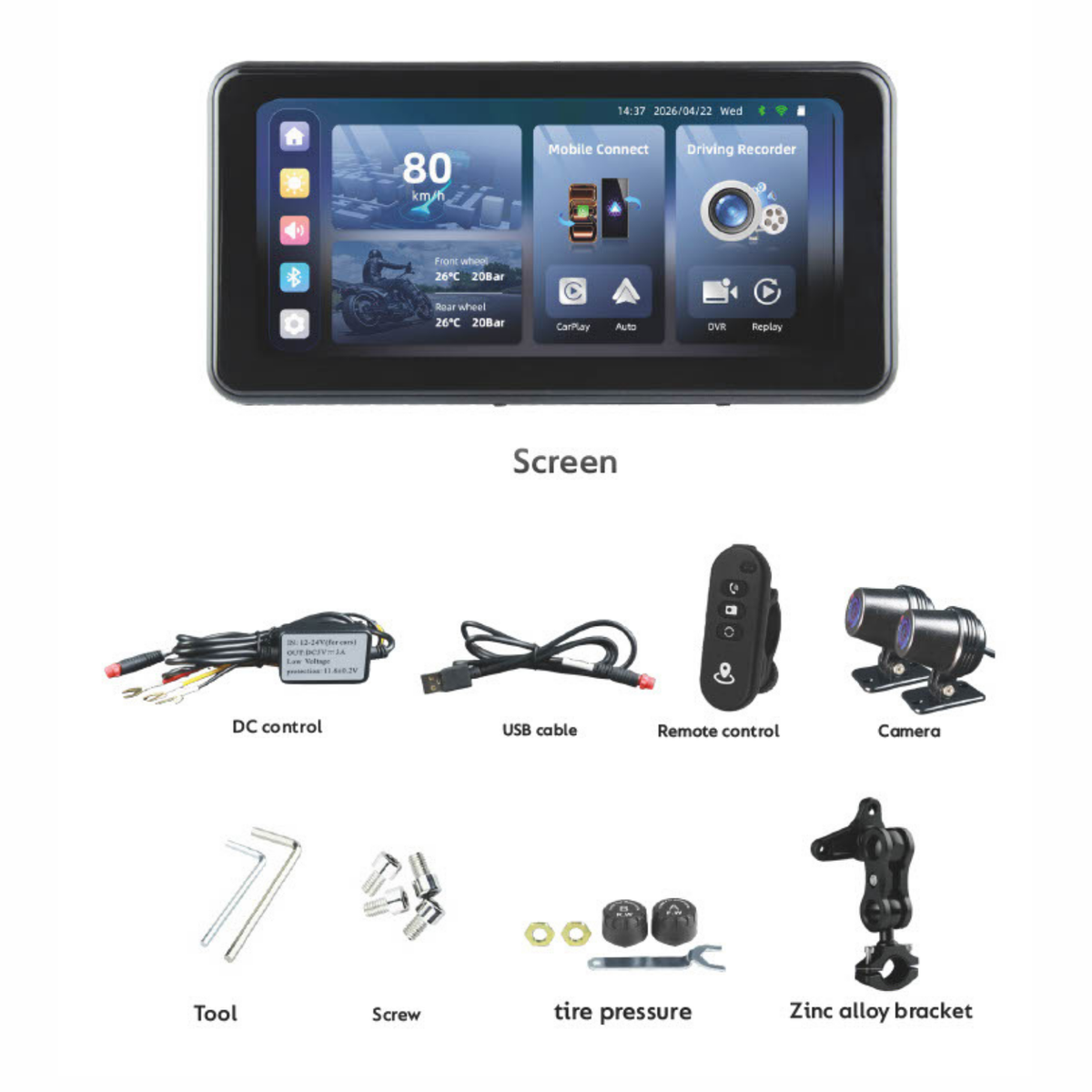 Simtac M10DT Pro Motorcycle Navigation Screen 6.0 Inches with DVR / TPMS