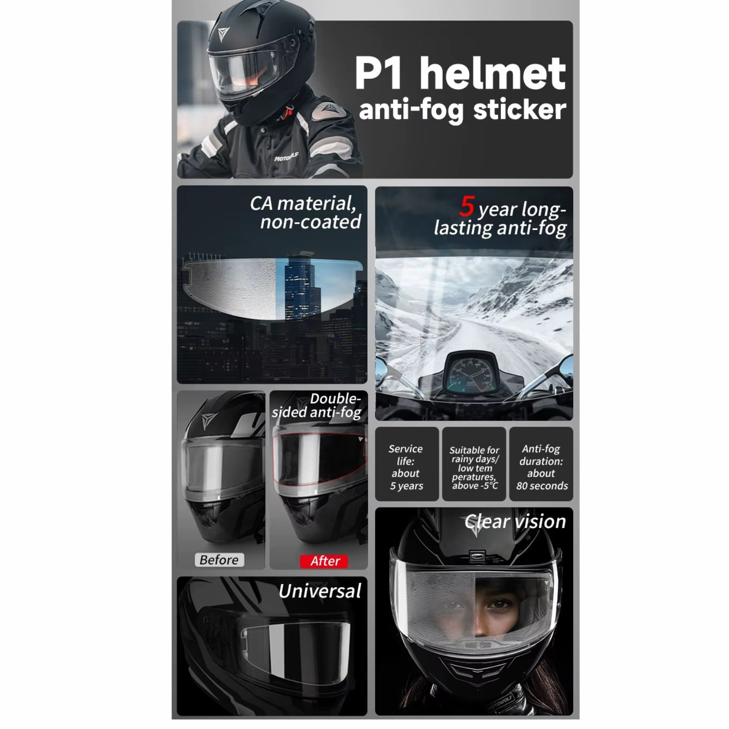 Motowolf Helmet Visor Anti-Fog P1 Sticker