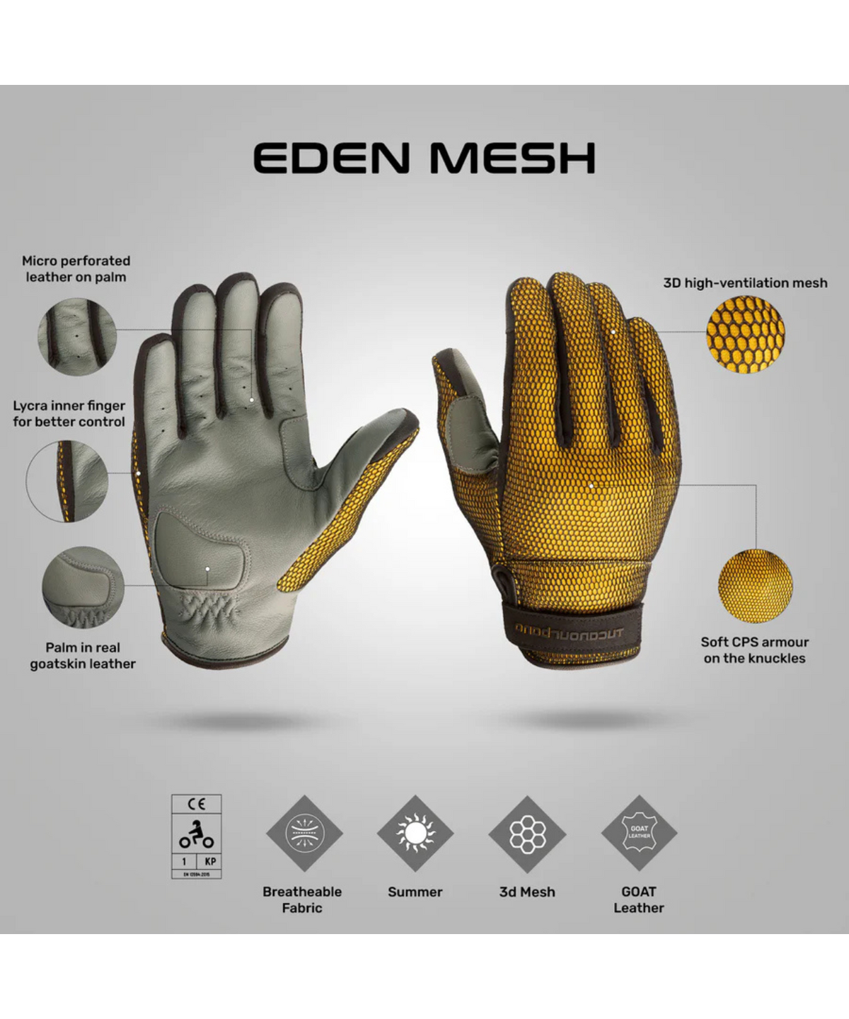 Tucano Urbano Eden Mesh Riding Gloves - Black Yellow - Tucano Urbano