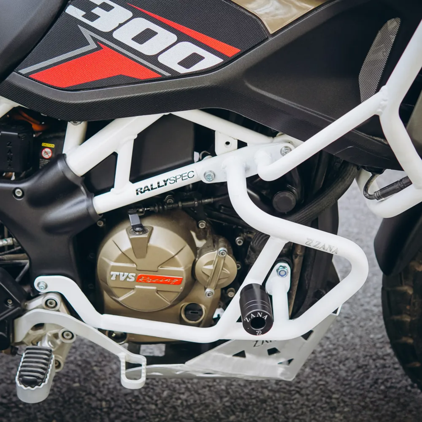 Zana TVS Apache RTX 300 Beak Version Upper & Lower Crash Guard with Slider Combo - White - ZI-8747 / ZI-8746