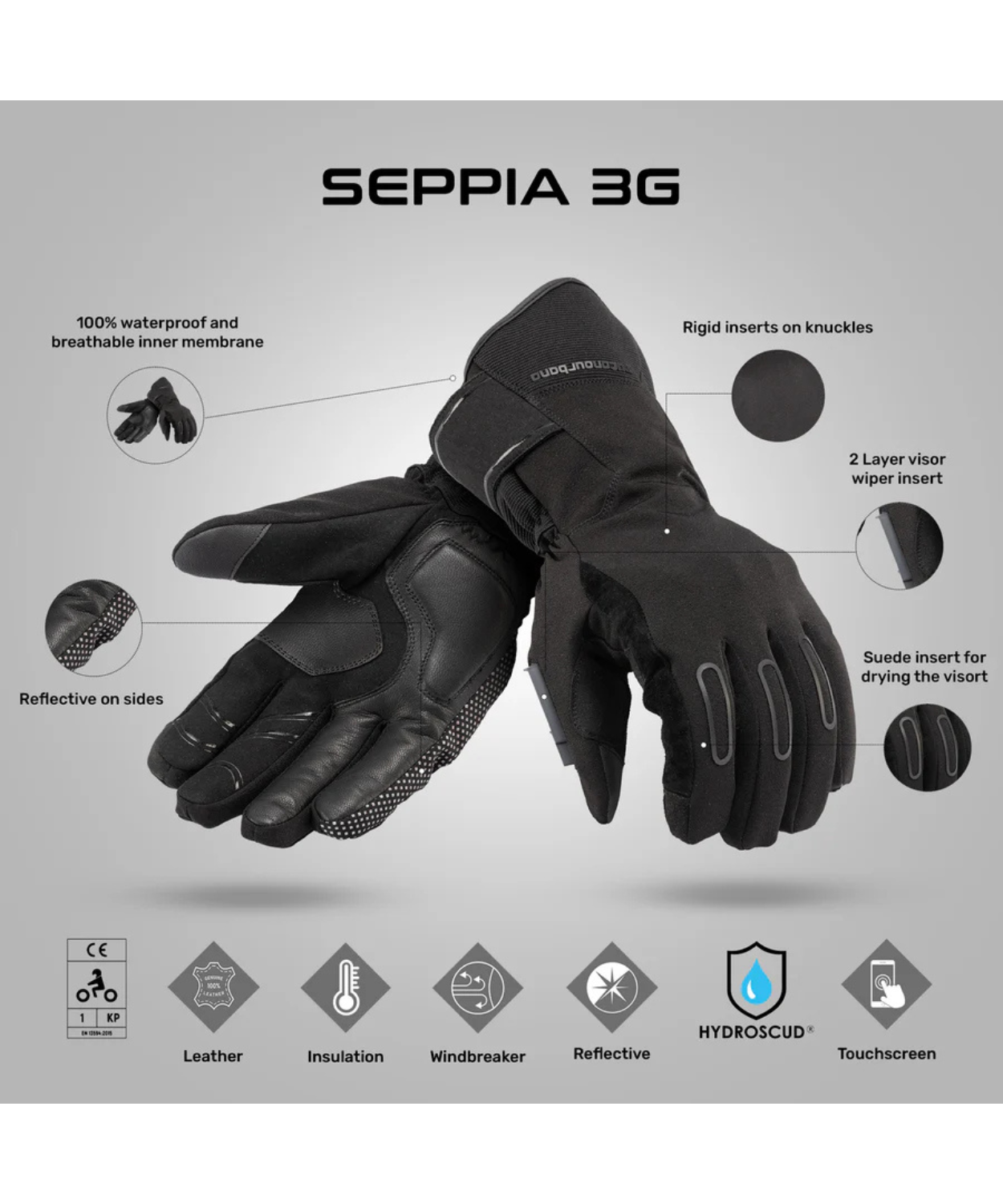 Tucano Urbano Seppia 3G Hydroscub Riding Gloves - Black