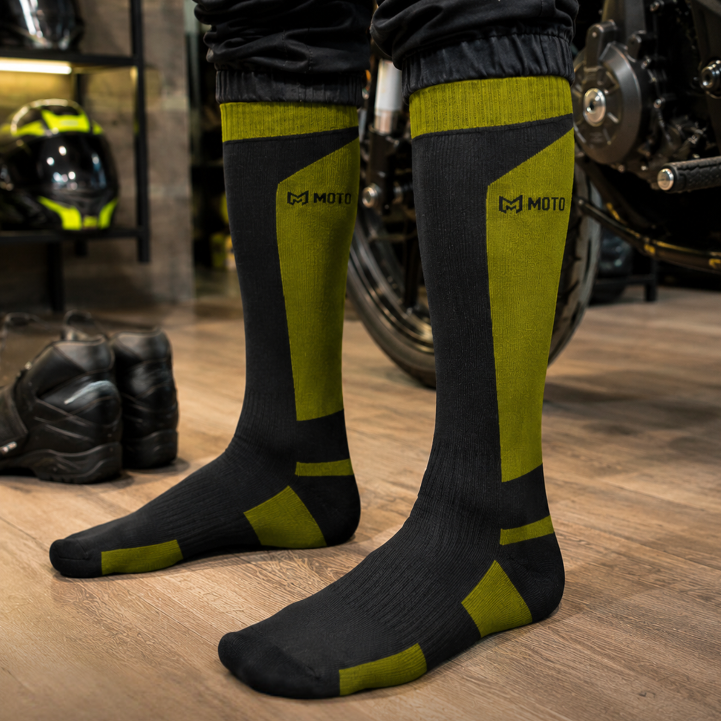Moto Arch Knee High Waterproof and Winter Socks - Army Green