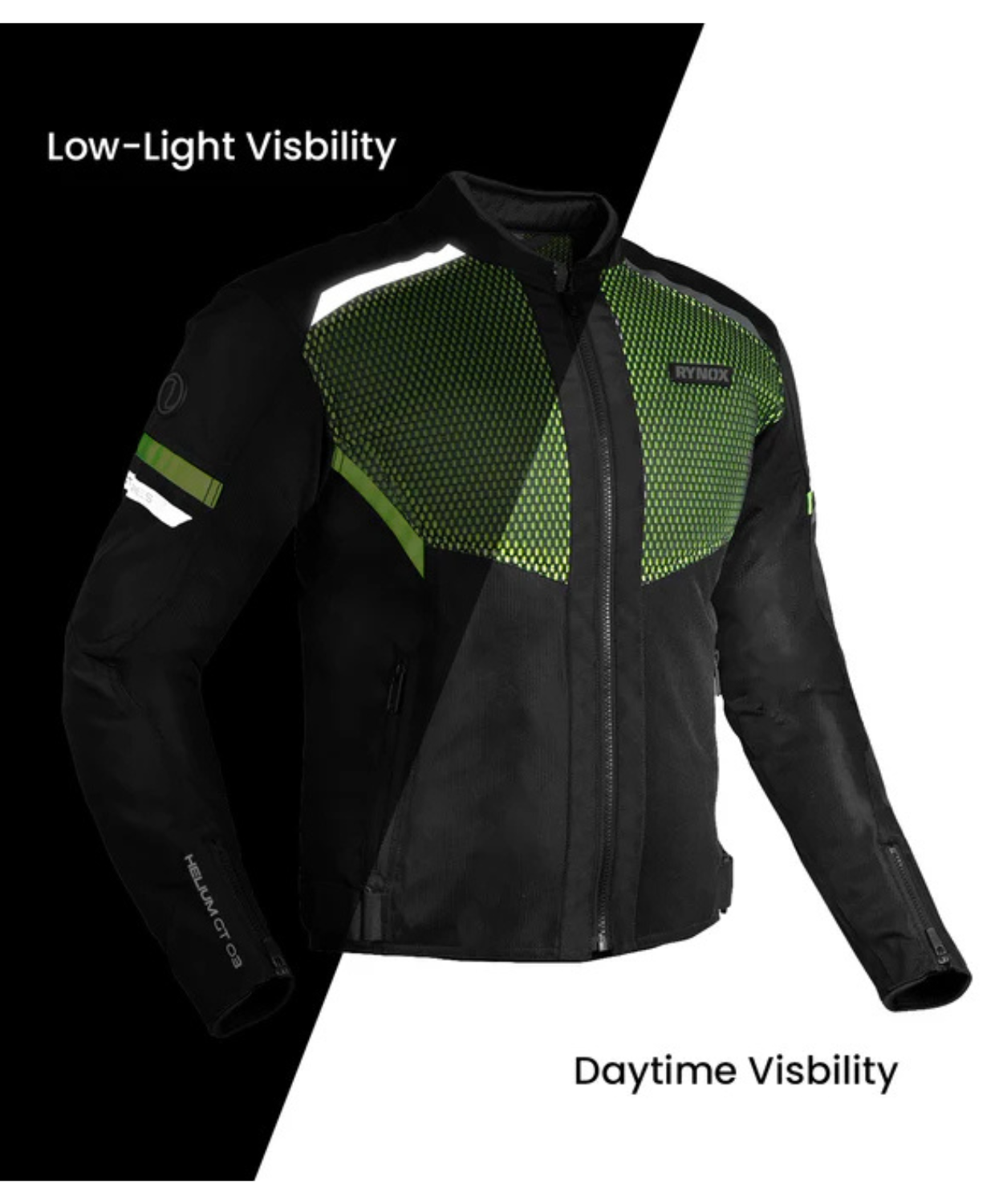 Rynox Helium GT3 Jacket - Black Hiviz Green
