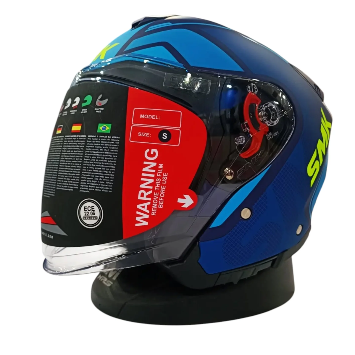 SMK GTJ Tourer GRPS MA545 Half Face Helmet - Matt Blue Hiviz - SMK