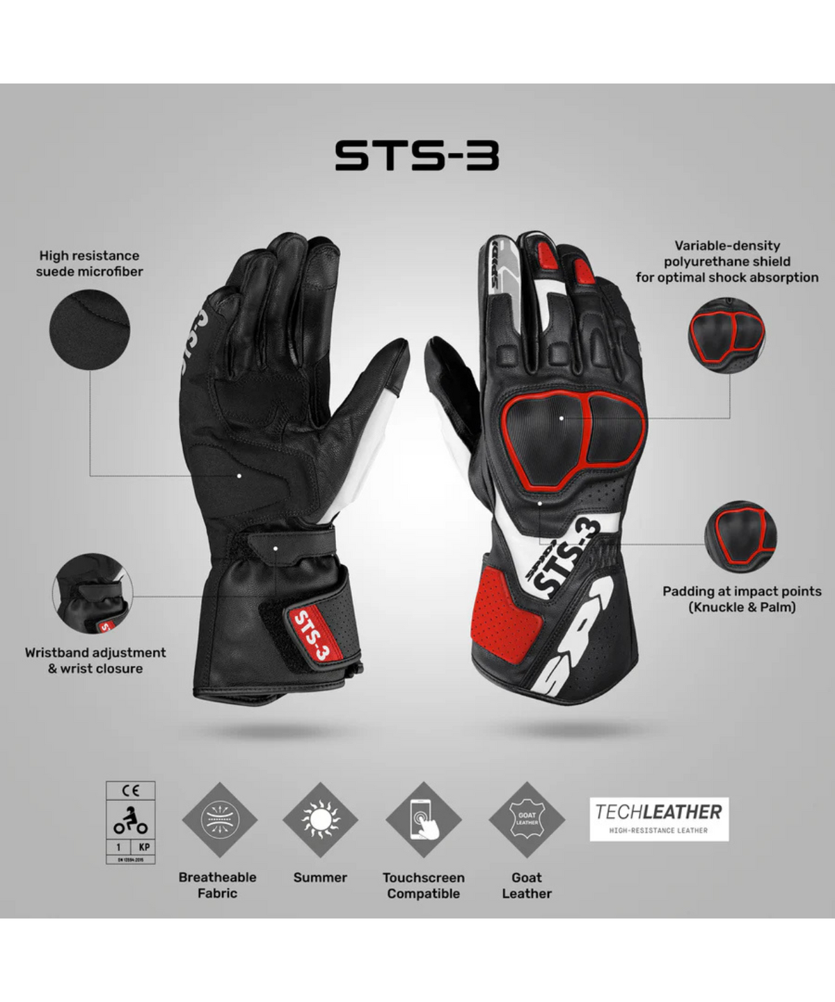 Spidi STS 3 Riding Gloves - Black Red - Spidi