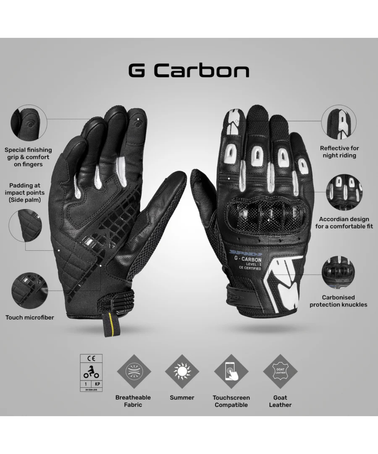 Spidi G Carbon Riding Gloves - White