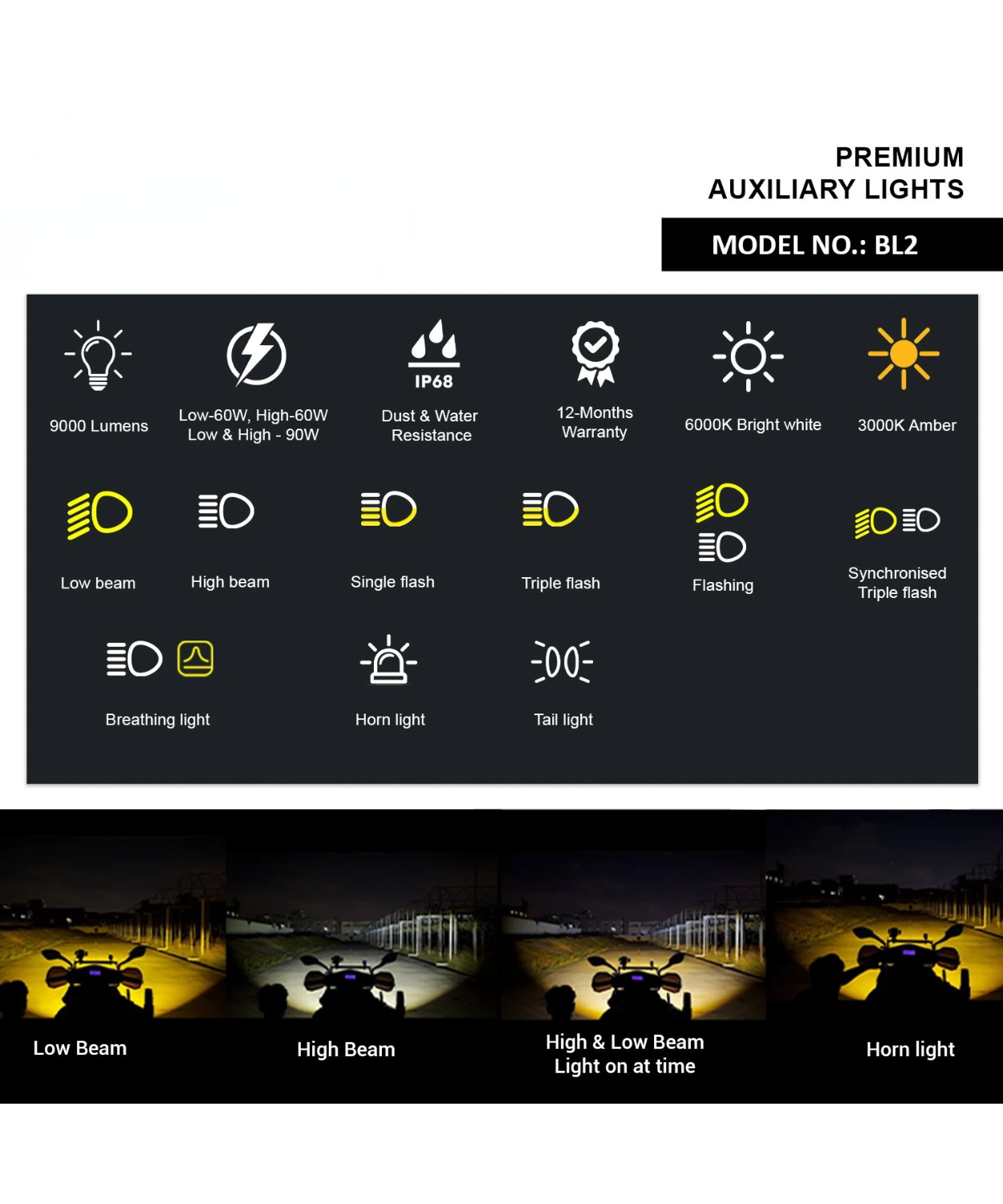 BOBO BL2 Premium 60W LED Auxiliary Lights Dual Colour