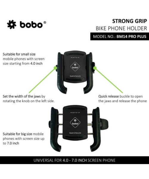 BOBO Quick Release with PRO PLUS Vibration Damper Enhanced BM4 PRO PLUS Bike Cycle Phone Holder Motorcycle Mobile Mount
