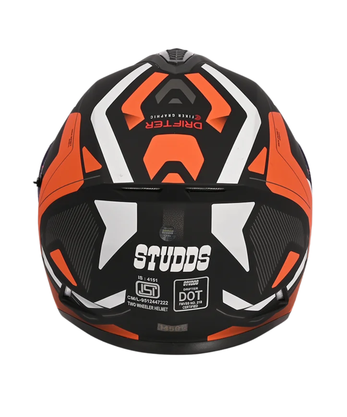 Studds Drifter D5 Fiker Decor Graphics Helmet - Matt Black Orange N10 - Studds