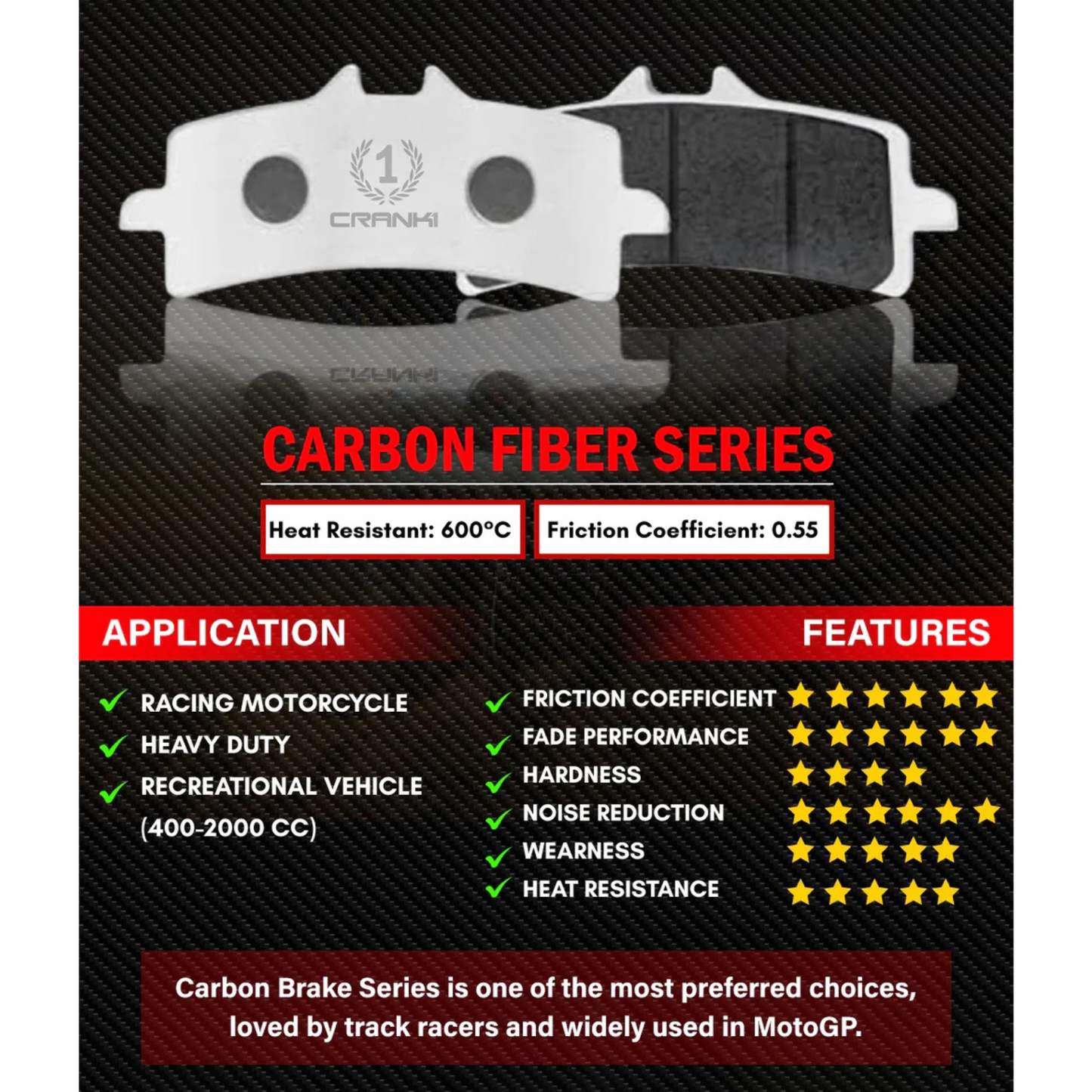 Crank1 Carbon Brake Pads for Benelli TRK 502 X (2022-2023)