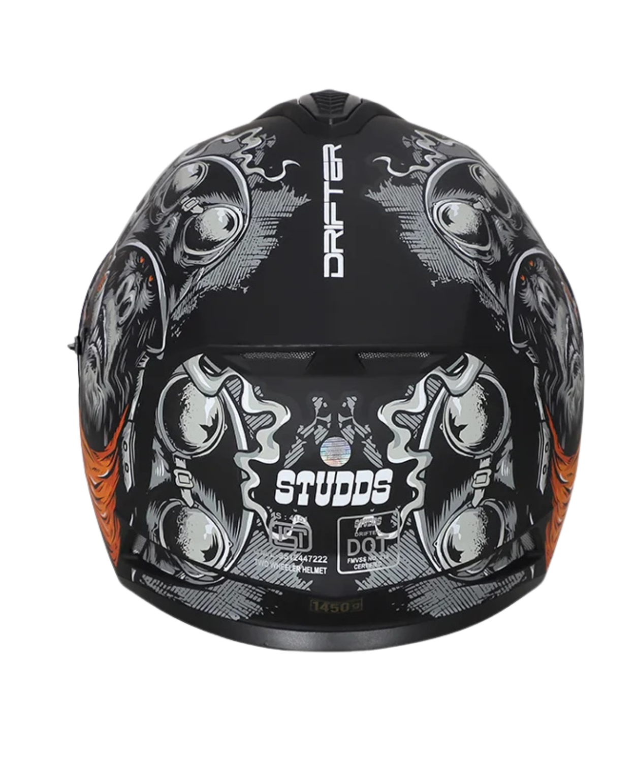 Studds Drifter D3 Rampage Decor Graphics Helmet - Matt Black Orange N10