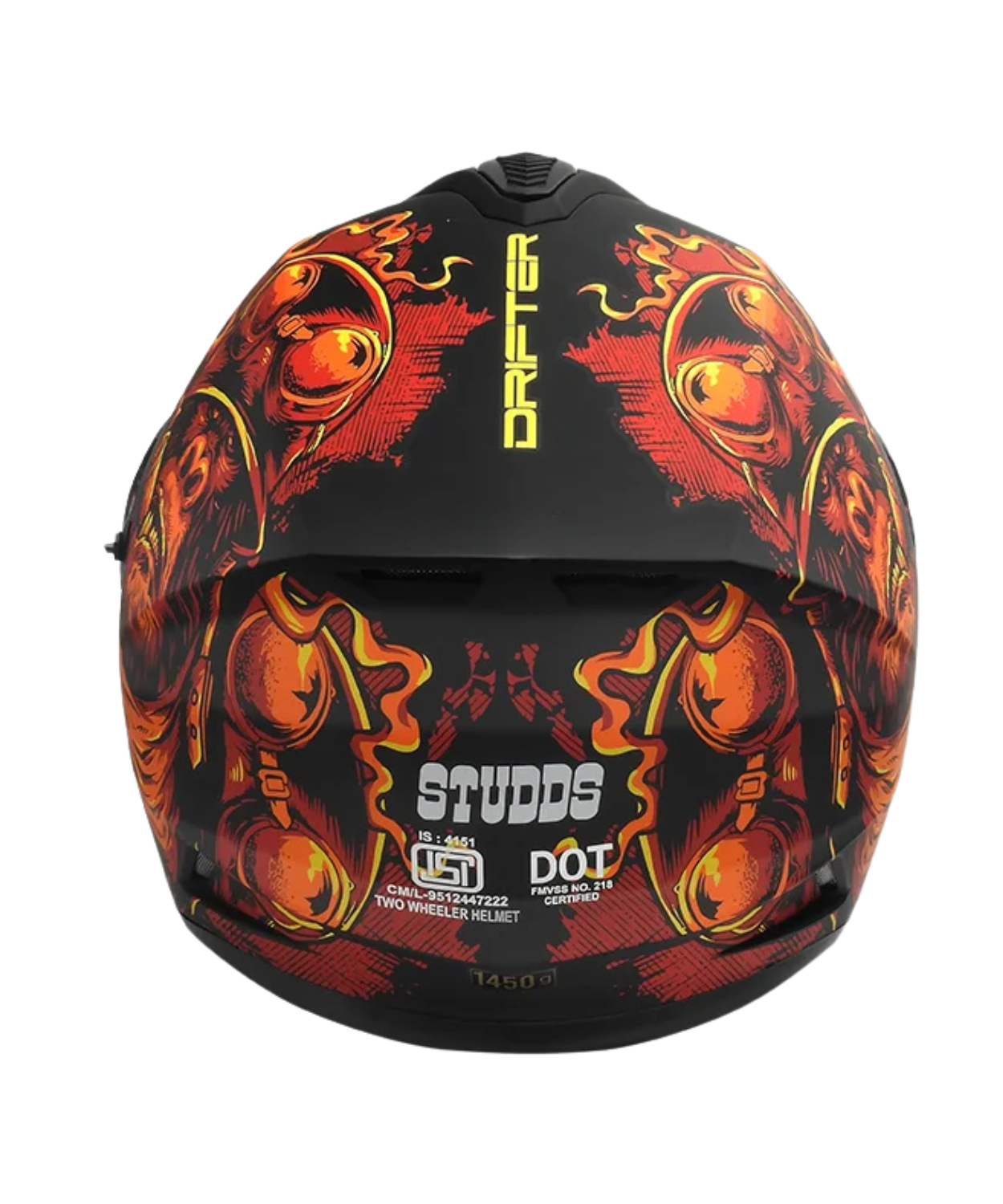 Studds Drifter D3 Rampage Decor Graphics Helmet - Matt Black Red Orange N10