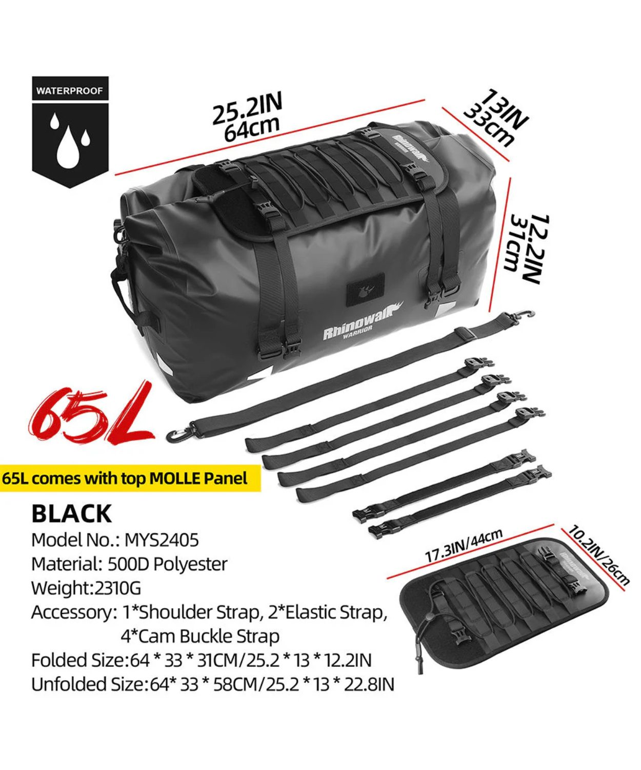 Rhinowalk Waterproof Warrior Series X Duffel Bag 65L - MYS2405