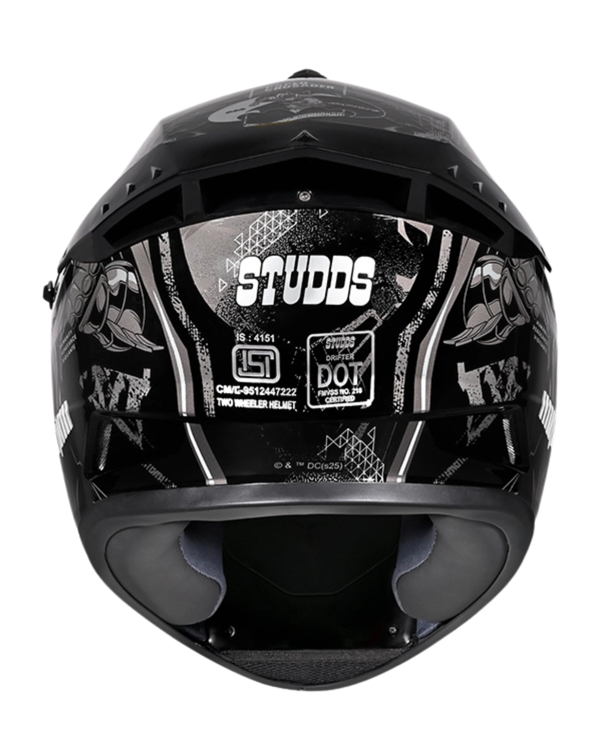 Studds Drifter Batman Edition Graphics Metallic Foil Helmet - Gloss Black Silver Grey N4 - Studds