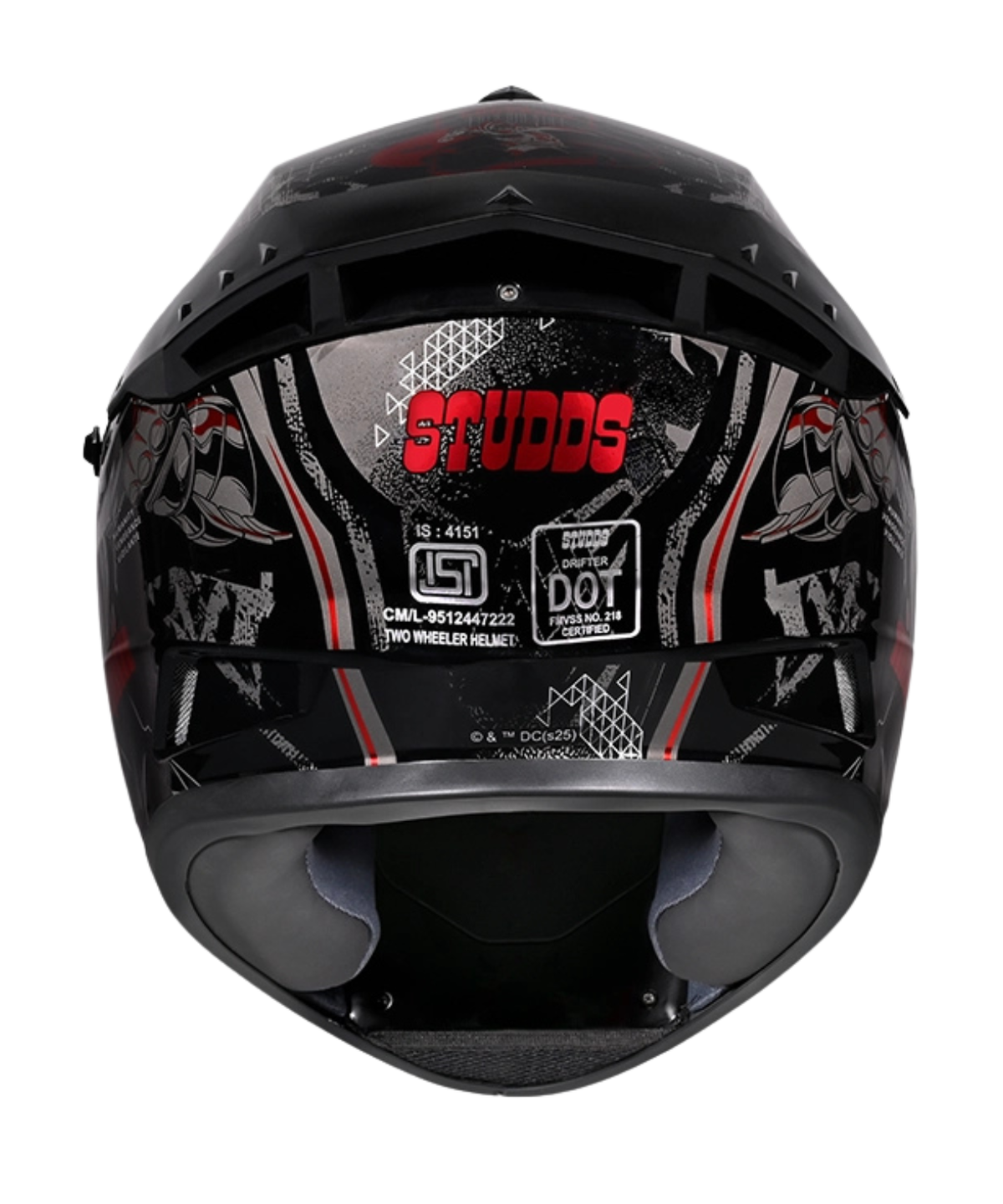 Studds Drifter Batman Edition Graphics Metallic Foil Helmet - Gloss Black Red Grey N4 - Studds