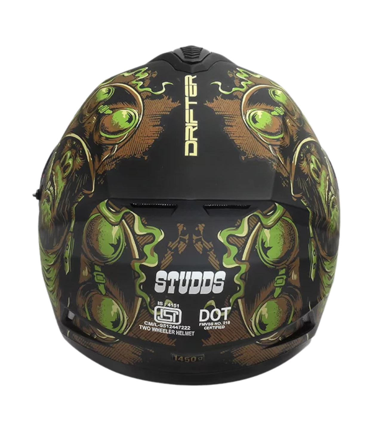 Studds Drifter D3 Rampage Decor Graphics Helmet - Matt Black Green N3