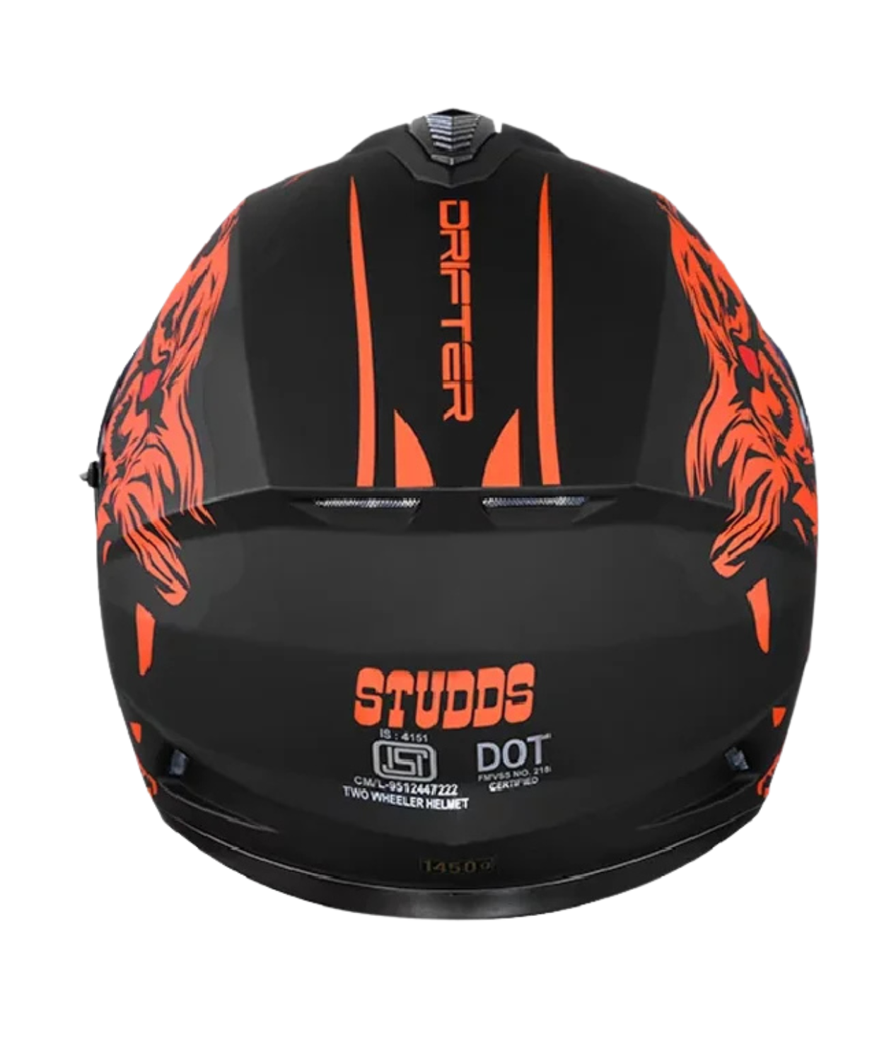 Studds Drifter D2 Leopard Decor Graphics Helmet - Matt Black Orange N10