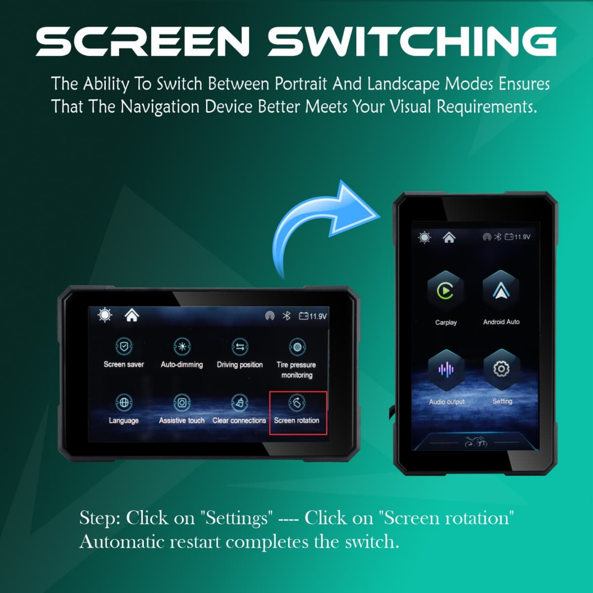 Simtac M3 Detachable Motorcycle GPS CarPlay And Android Auto System without TPMS