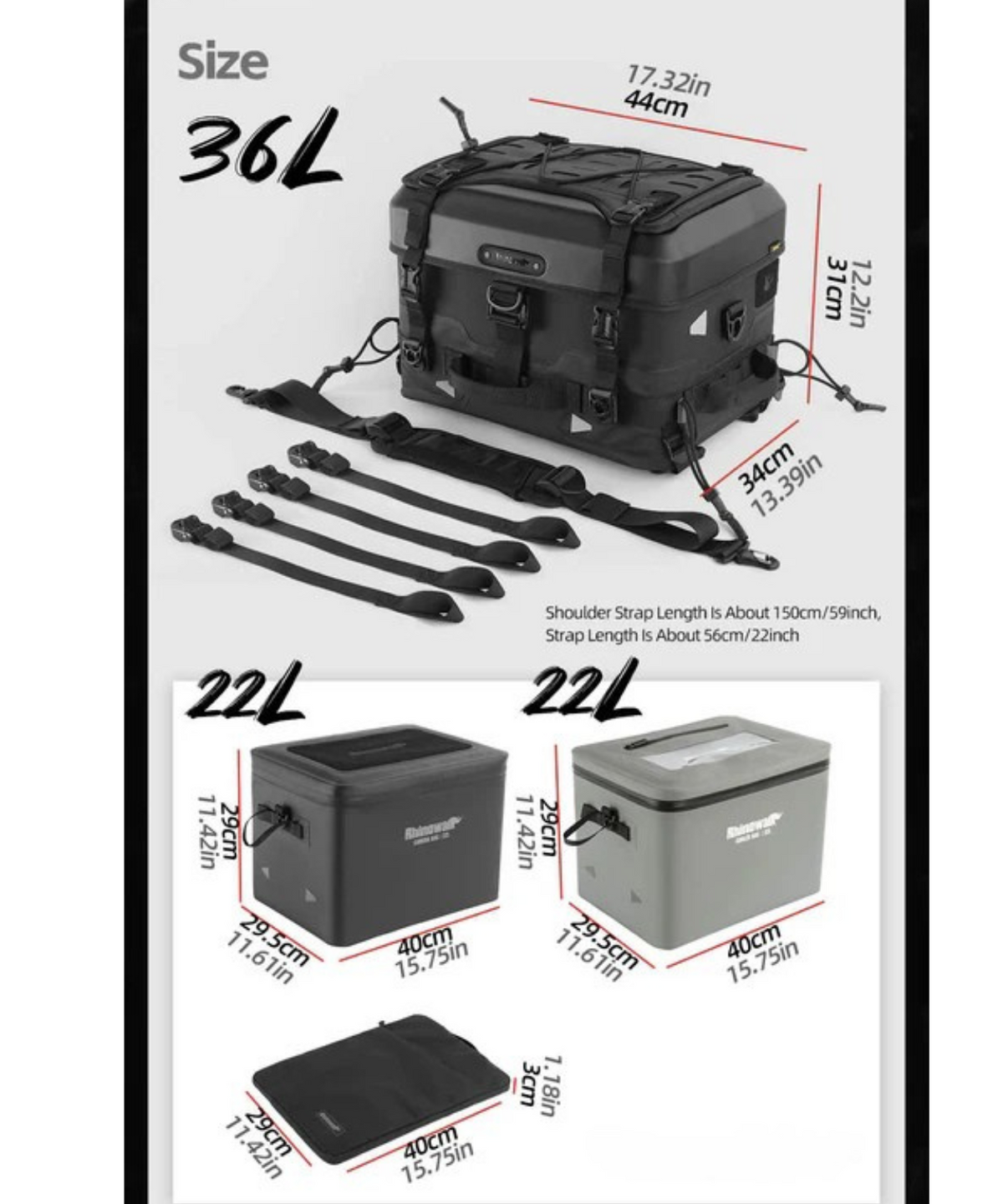 Rhinowalk Fortress Series X Tactical Tail Bag - Cooler Version Set B Soft Top Box - Black Grey - MFT2302 - Rhinowalk