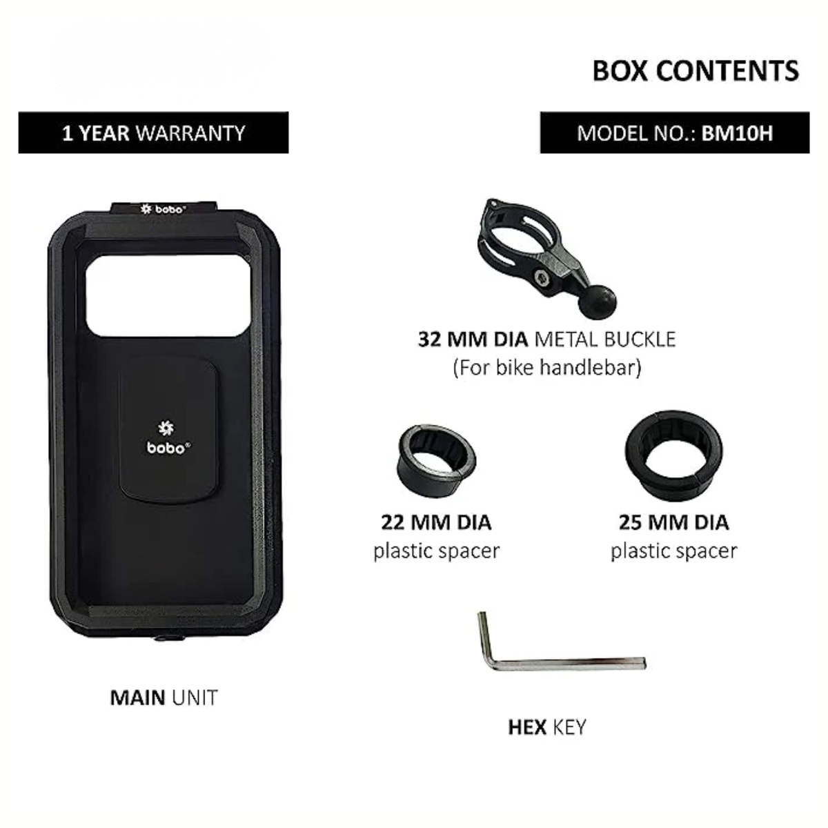 BOBO BM10 Fully Waterproof Bike / Cycle Phone Holder Motorcycle Mobile Mount - Black - BOBO