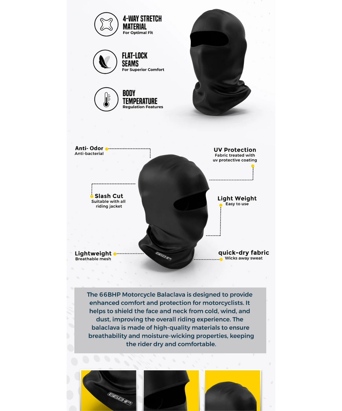 66BHP Motorcycle Balaclava - Black - 66BHP