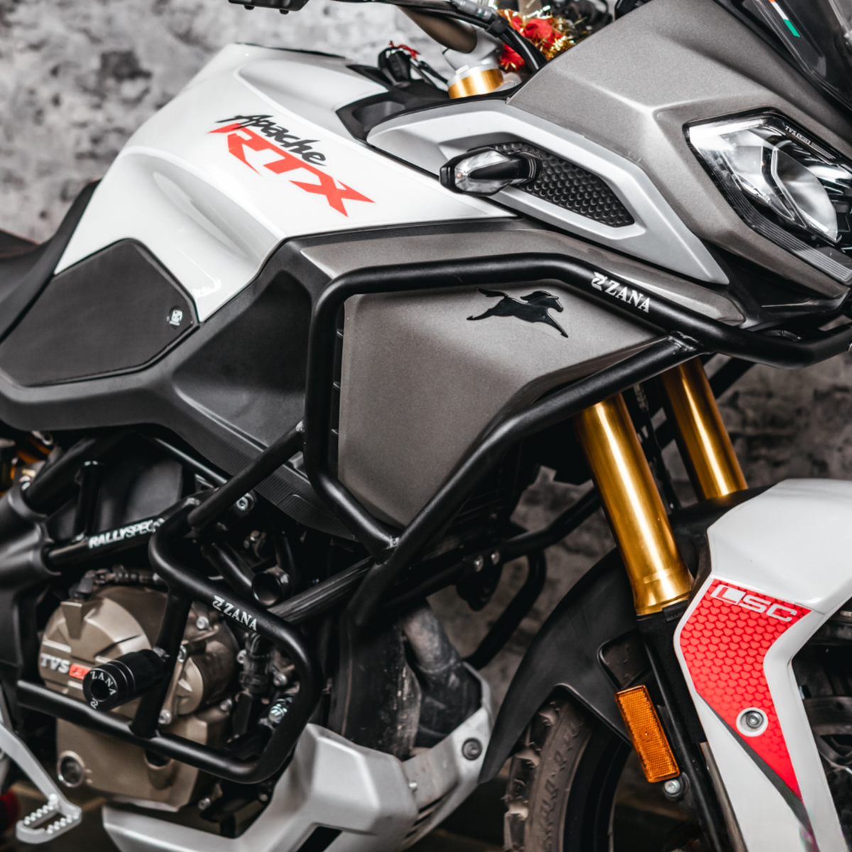 Zana TVS Apache RTX 300 Upper & Lower Crash Guard with Slider Combo without Beak Version - Black - ZI-8711 / ZI-8710
