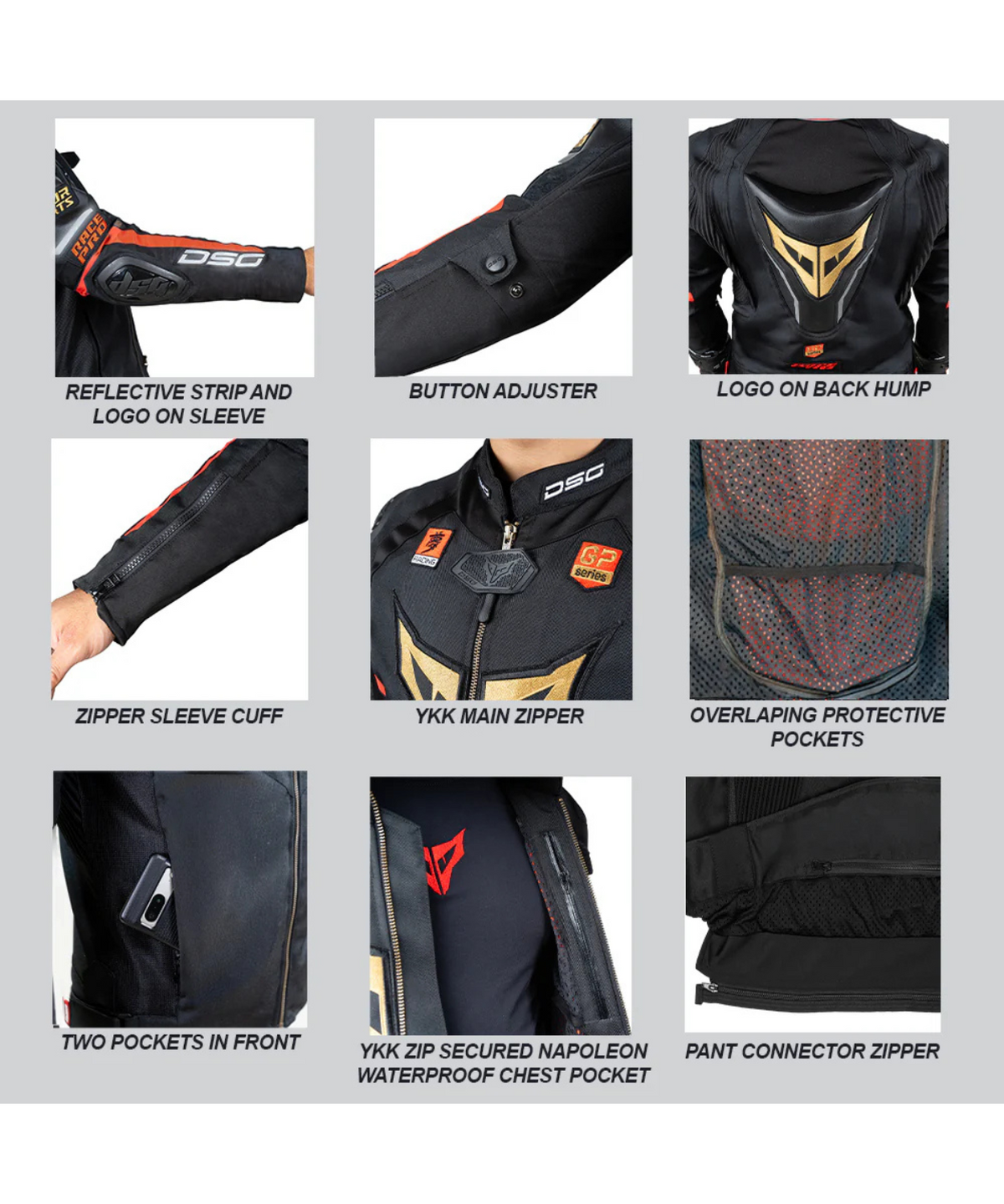 DSG Race Pro Sport Riding Jacket - Black Red - DSG