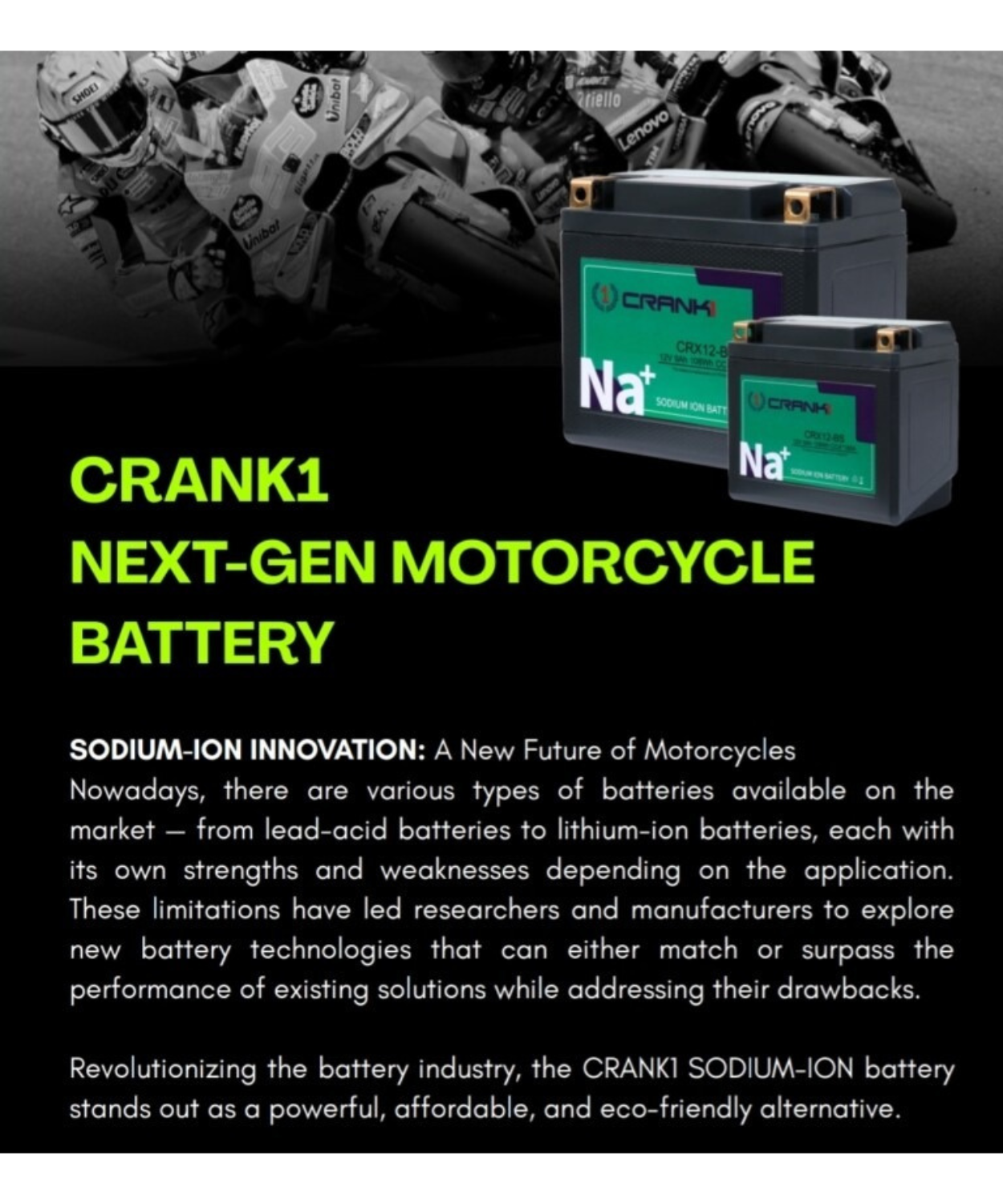 Crank1 Sodium ION Factory Activated Battery - CRX10S
