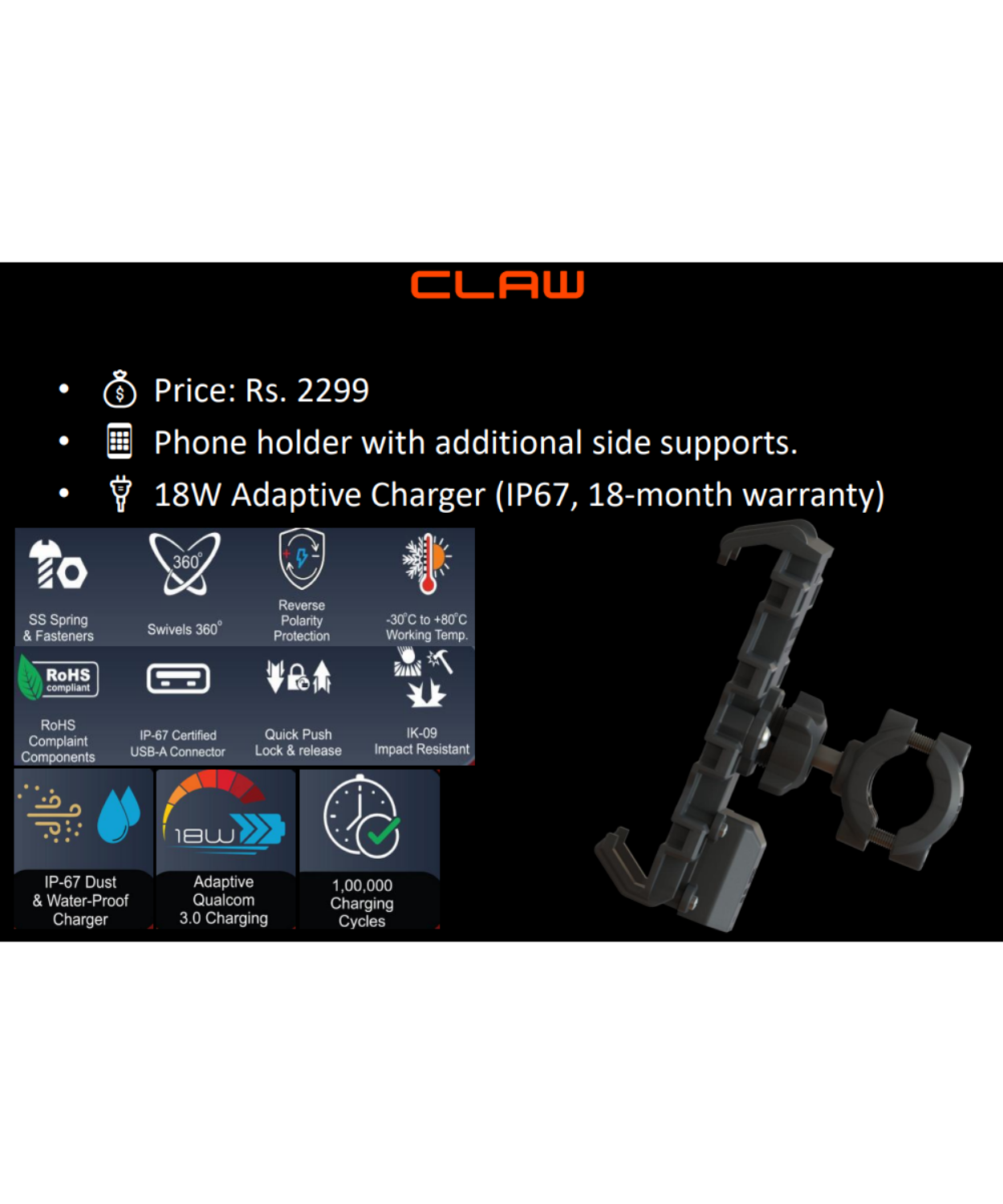 Maddog Mobile Phone Holder with 18W Charger- Claw