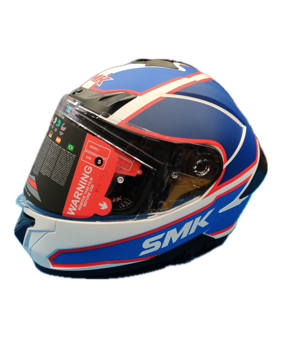 SMK Typhoon Aegis GRPS MA153 Full Face Helmet - Matt White Blue Red - SMK