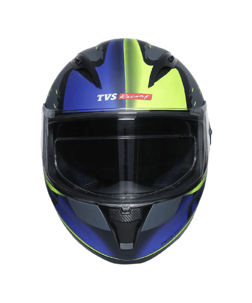 TVS Racing Matt Helmet - Blue & Neon Double Visor