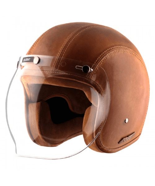 Axor Retro Jet Leather Burnt Helmet - Camel Brown