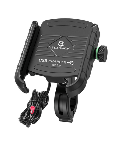 Yellowfin Jaw-grip Fast QC 3.0 Mobile Holder with charger for Bikes & Scooters - M8 Black