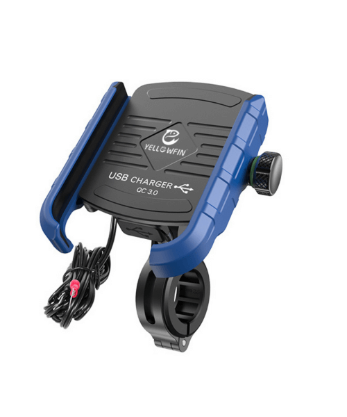 Yellowfin Jaw-grip Fast QC 3.0 Mobile Holder with charger for Bikes &amp; Scooters - M8 Blue