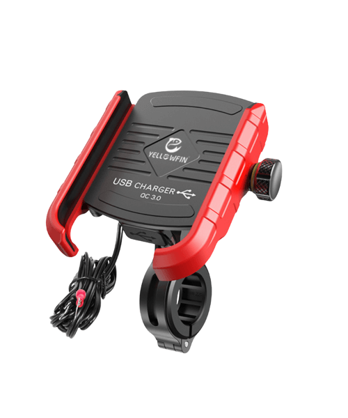 Yellowfin Jaw-grip Fast QC 3.0 Mobile Holder with charger for Bikes &amp; Scooters - M8 Red