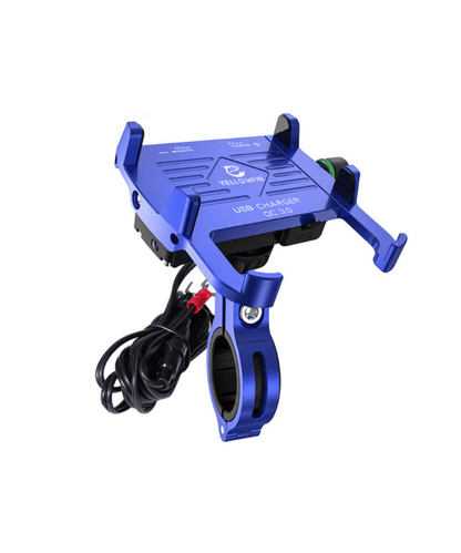 Yellowfin Claw-grip with Fast QC 3.0 Mobile Holder with charger for Bikes & Scooters - M6S Blue