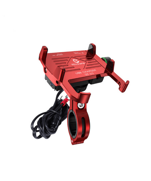 Yellowfin Claw-grip with Fast QC 3.0 Mobile Holder with Charger for Bikes & Scooters - M6S Red