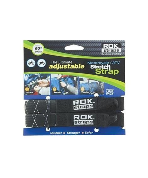 ROK Straps Motorcycle Adjustable Stretch Straps 1500MM (60’’) - Black