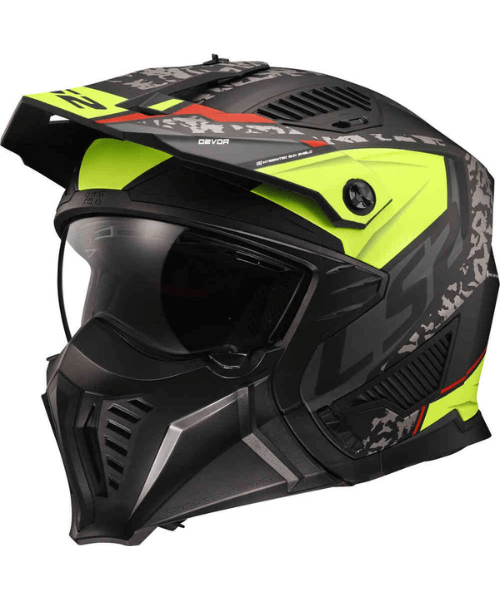 LS2 OF606 Drifter Devor Helmet - Matt Black Neon Yellow