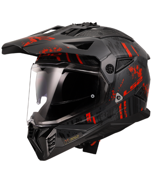 LS2 MX436 Pioneer II Dual Sport Helmet ECE 22.06 - Crazy Gloss Black Red