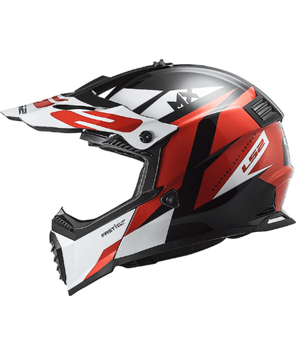 LS2 MX437 Fast Evo Strike Motocross Helmet - Gloss Black White Red