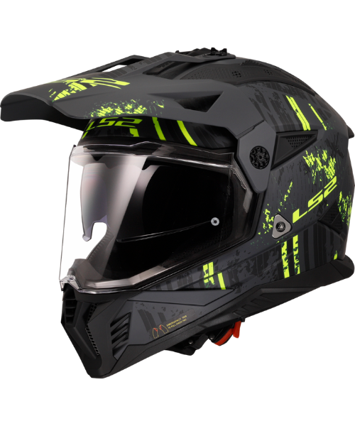 LS2 MX436 Pioneer II Dual Sport Helmet ECE 22.06 - Crazy Matt Black Hi Viz Yellow