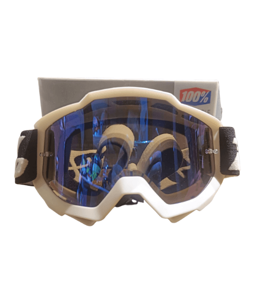 100% The Racecraft Mirror Blue Lens MX Goggle - White