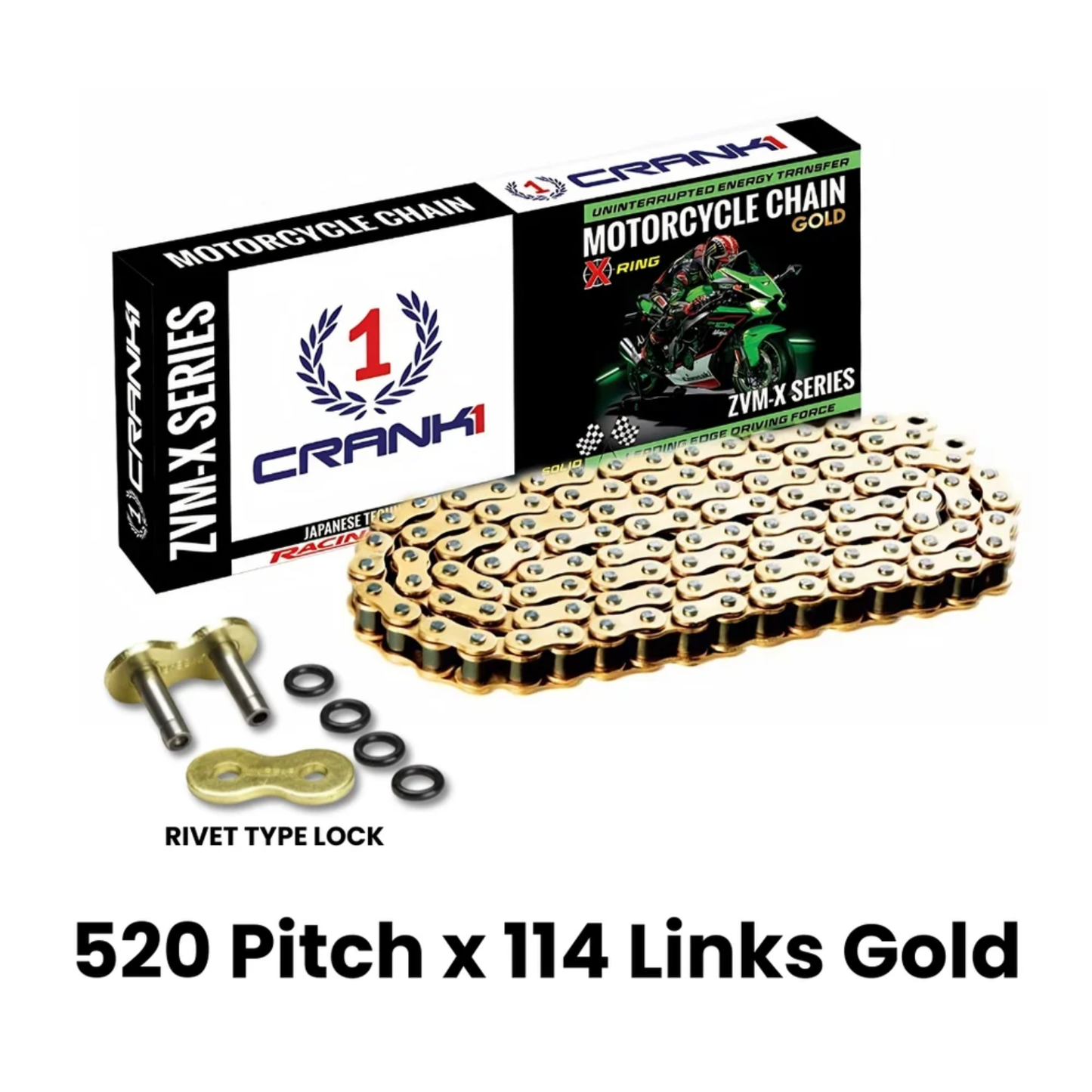 Crank1 Kawasaki Z800 (2013-2018) 520 Pitch ZVM-X 114L Chain - Gold