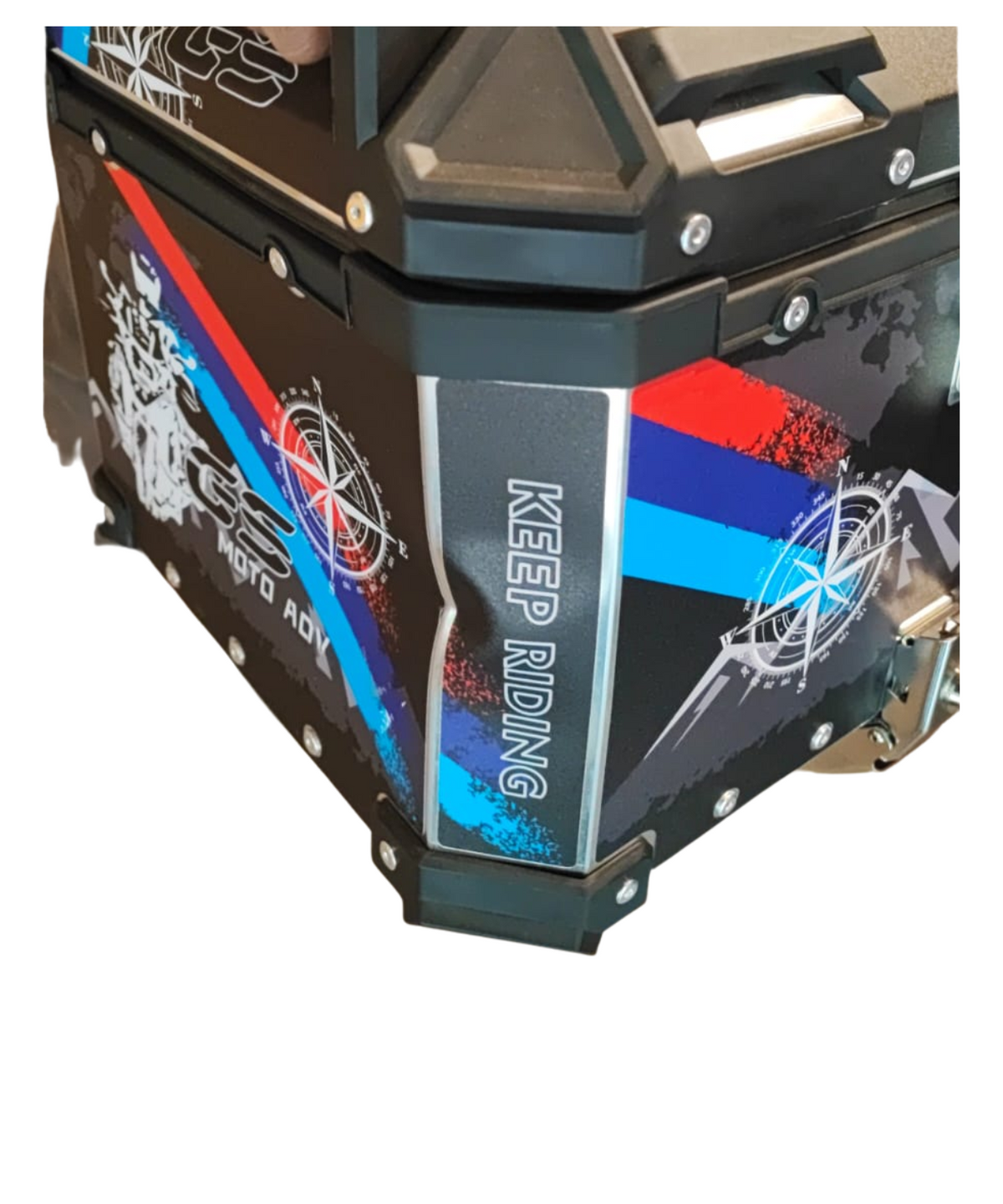 Moto Arch Aluminium Top Box 45L with Backrest - Black GS Graphics (Open Box) - Moto Arch