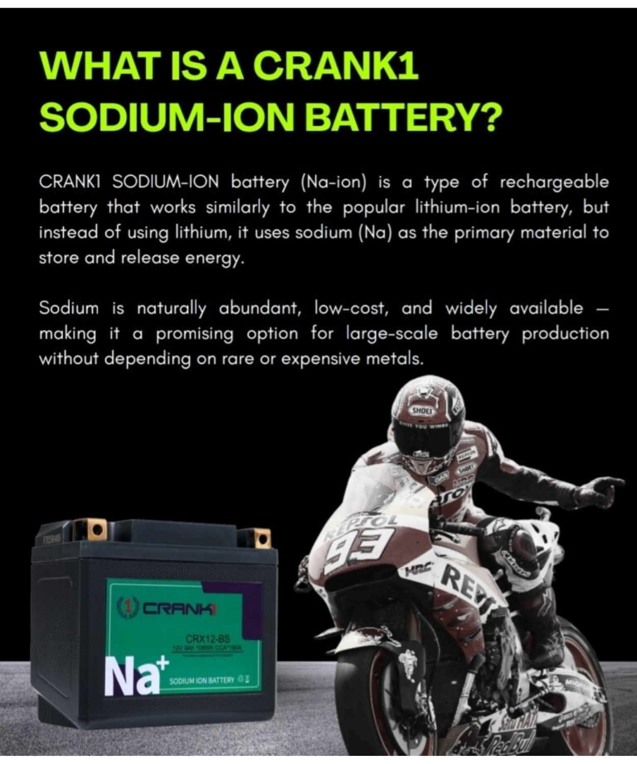 Crank1 Sodium ION Factory Activated Battery - CRX14L-BS
