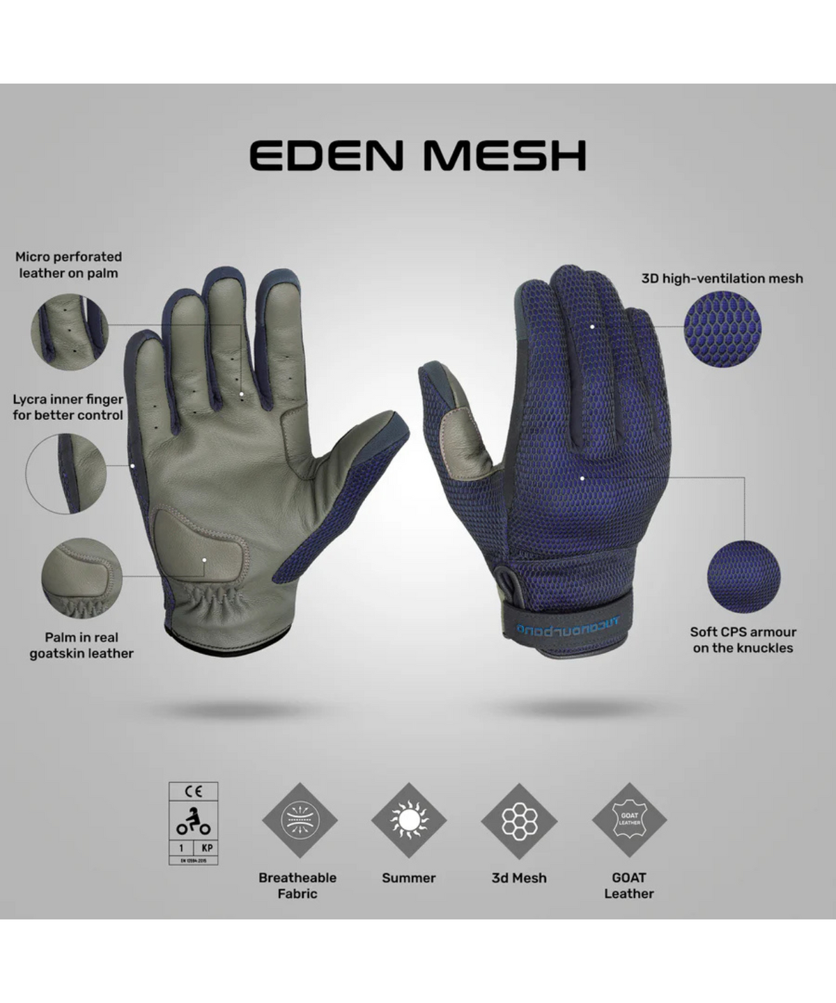 Tucano Urbano Eden Mesh Riding Gloves - Black Blue - Tucano Urbano