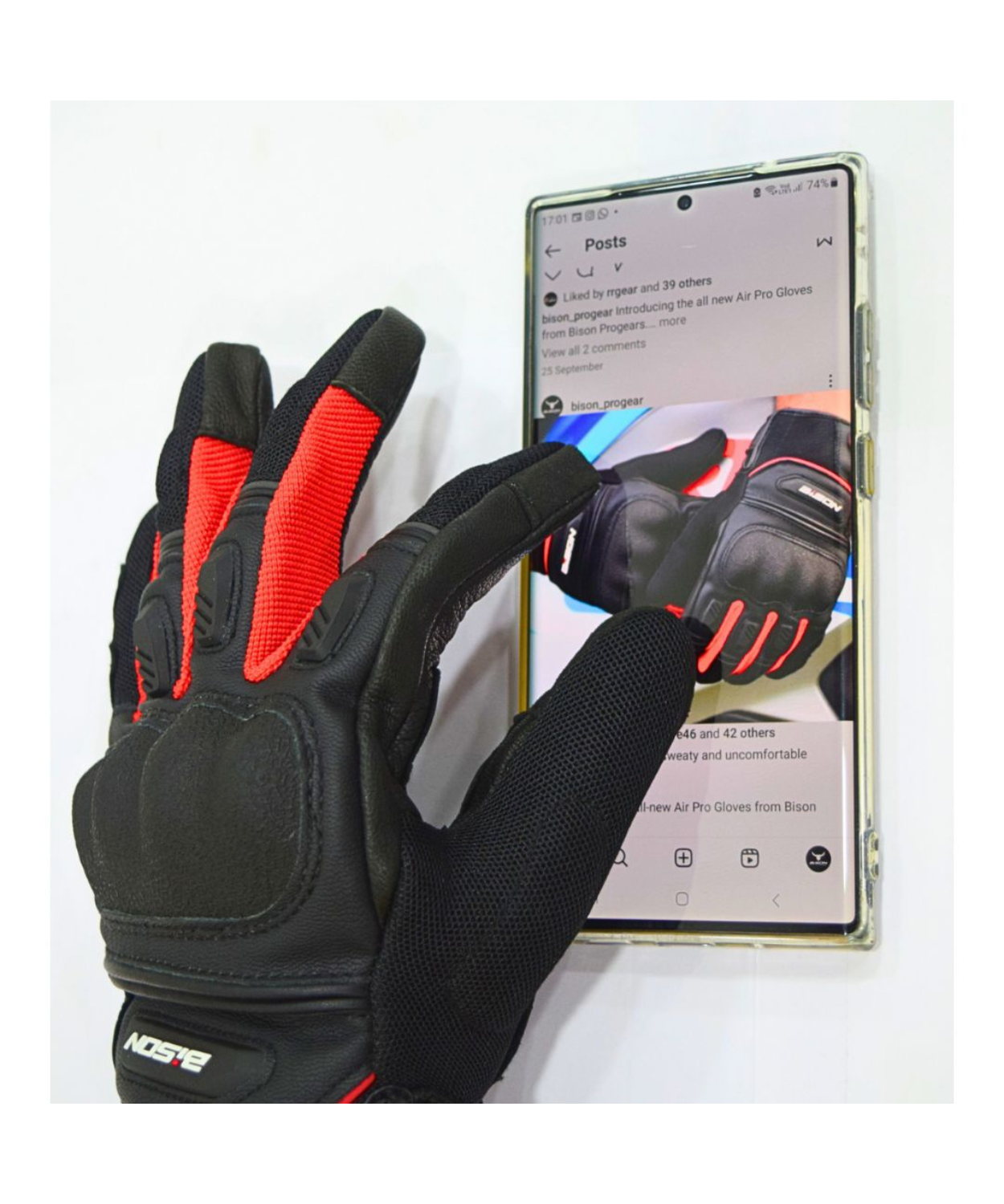 Bison ProGear Air Pro Riding Gloves - Black Red