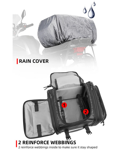 Rhinowalk Deluxe Cruiser Tail Bag 26L - Black - MT4026