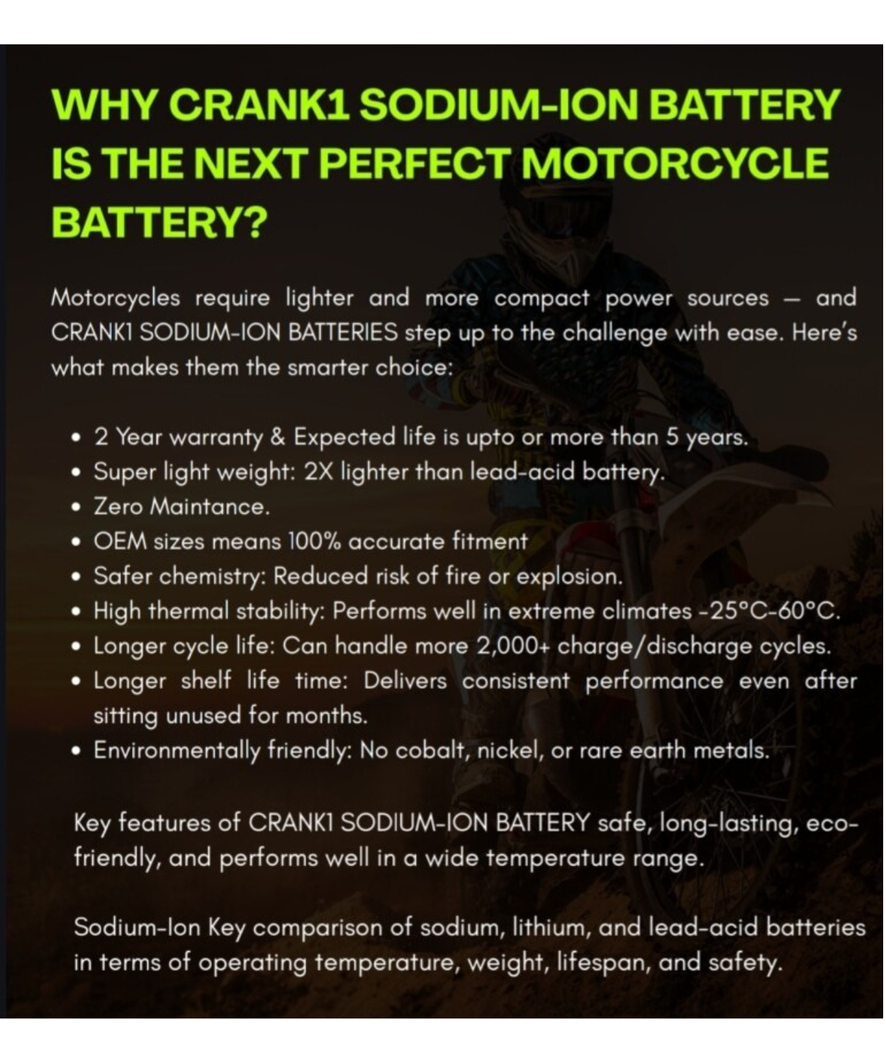 Crank1 Sodium ION Factory Activated Battery - CRX20L-BS